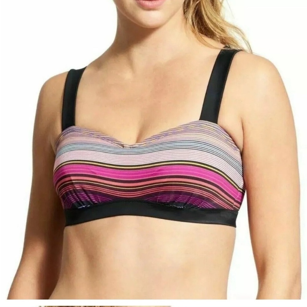 Athleta Striped Multicolor Bikini Top black size 34d / 34DD